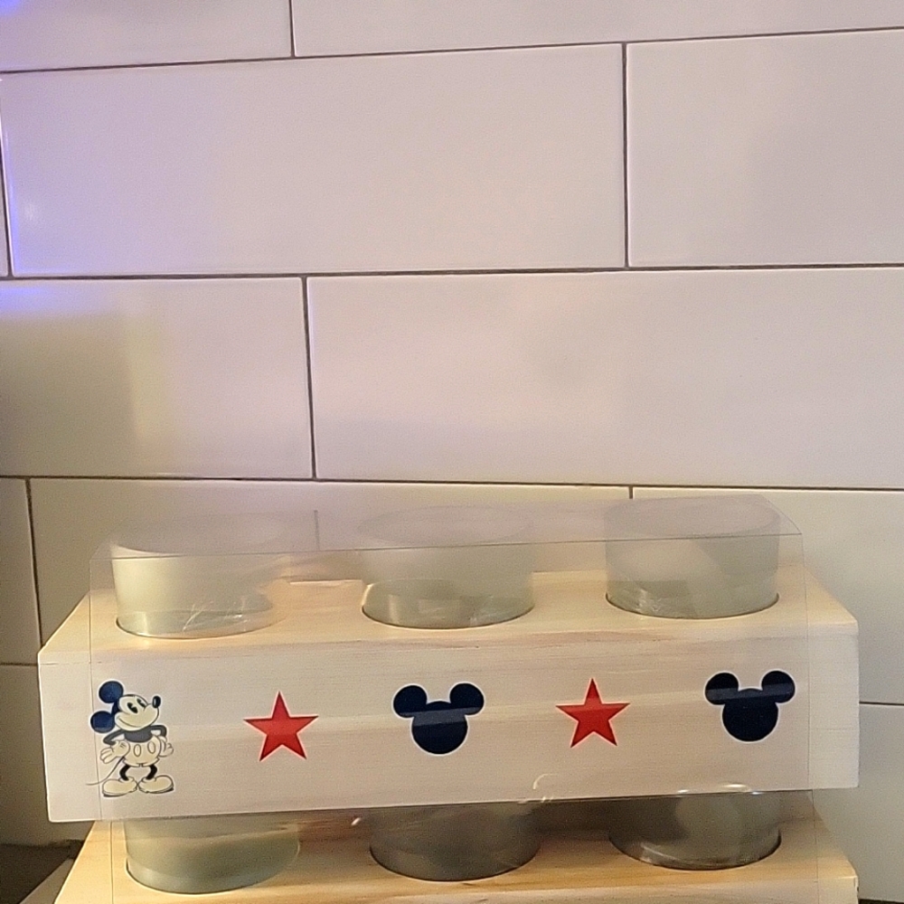 Disney Mickey Mouse Candle Wooden Holder Americana